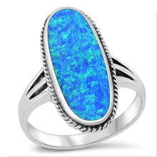 Load image into Gallery viewer, Sterling Silver Rhodium Plated Blue Lab Opal Oval Ring