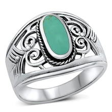 Load image into Gallery viewer, Sterling Silver Oval Simulated Turquoise Stone Ring