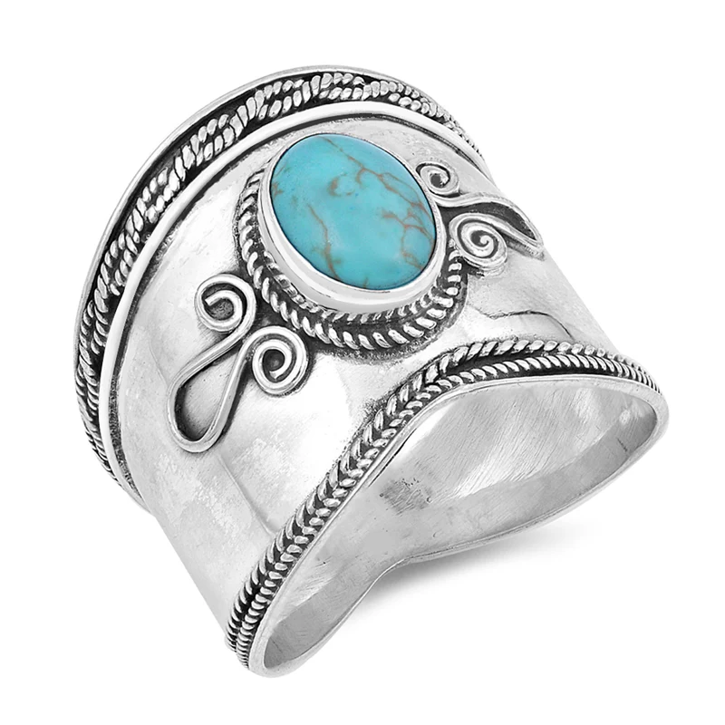 Sterling Silver Turquoise Bali Style Ring