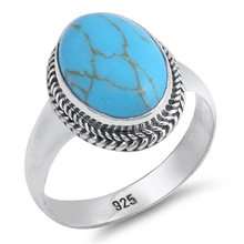 Load image into Gallery viewer, Sterling Silver Simulated Turquoise Bali Style Ring