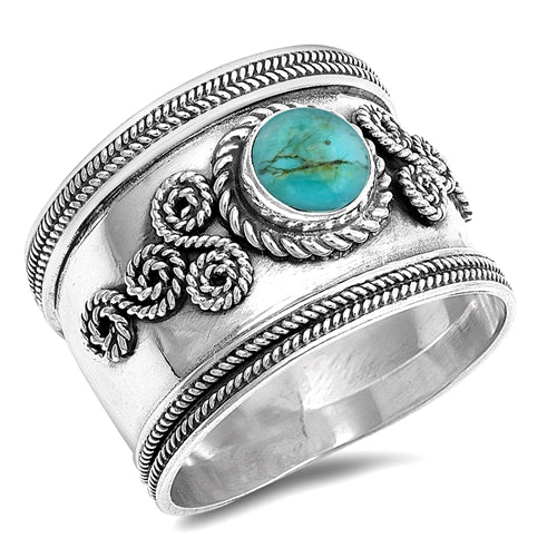 Sterling Silver 15mm Turquoise Bali Style Ring