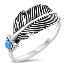 Load image into Gallery viewer, Sterling Silver Feather Blue Lab Opal Ring