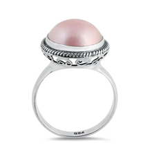Load image into Gallery viewer, Sterling Silver Round 16mm Genuine Pink Mabe Pearl Ring