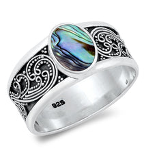 Load image into Gallery viewer, Sterling Silver Oxidized And Polished Abalone Shell Bali Style Ring
