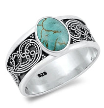 Load image into Gallery viewer, Sterling Silver Oxidized And Polished 9.8mm Turquoise Bali Style Ring