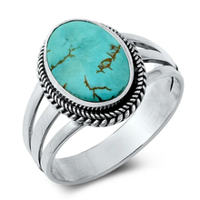 Load image into Gallery viewer, Sterling Silver Oxidized And Polished 16mm Turquoise Bali Style Ring