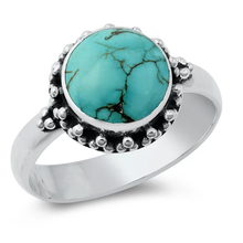 Load image into Gallery viewer, Sterling Silver Oxidized And Polished 13mm Turquoise Bali Ring
