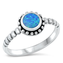Load image into Gallery viewer, Sterling Silver Round Blue Lab Opal Ring