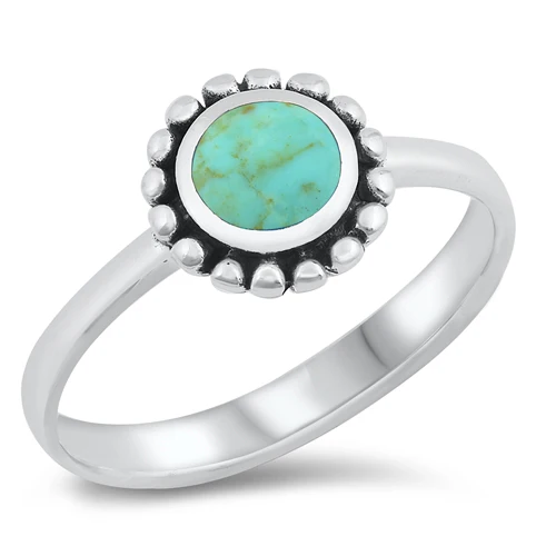 Sterling Silver Simulated Turquoise 13mm Bali Style Ring