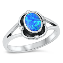Load image into Gallery viewer, Sterling Silver Oxidized Blue Lab Opal Oval Ring