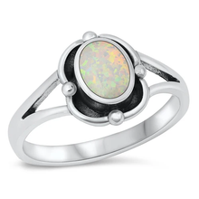 Load image into Gallery viewer, Sterling Silver Oxidized White Lab Opal Oval Ring