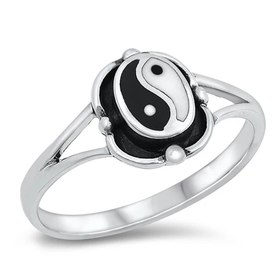 Sterling Silver Yin Yang Stone Oval Ring