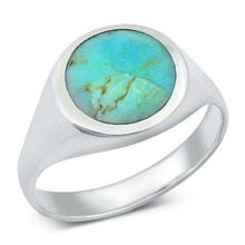 Load image into Gallery viewer, Sterling Silver Round Genuine Turquoise Ring
