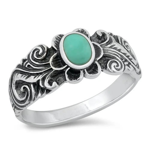 Sterling Silver Flower Simulated Turquoise Bali Style Ring