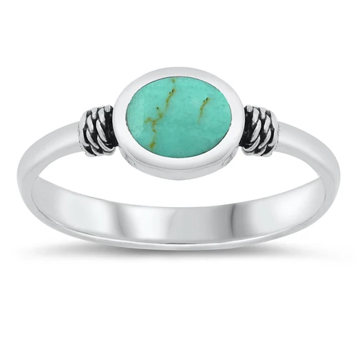Sterling Silver Simulated Turquoise 9mm Bali Style Ring