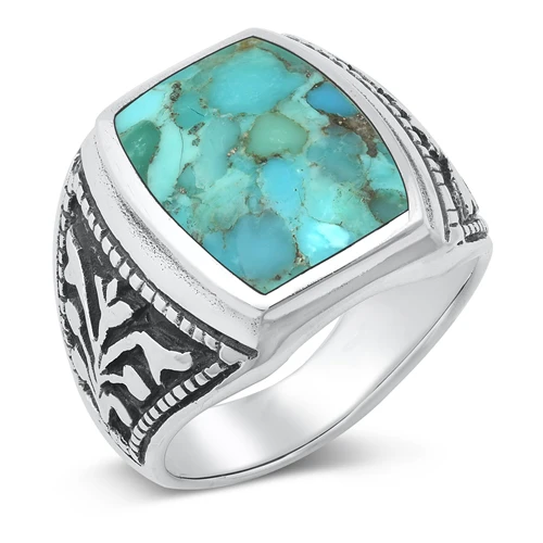 Sterling Silver Oxidized Rectangular White Buffalo Turquoise Ring