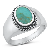 Sterling Silver Oval Genuine Turquoise Stone Ring