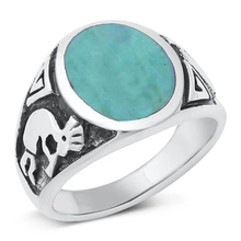 Load image into Gallery viewer, Sterling Silver Simulated Turquoise Stone Ring