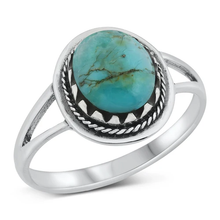 Load image into Gallery viewer, Sterling Silver Oval Genuine Turquoise Bali Style Ring