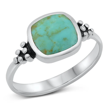 Load image into Gallery viewer, Sterling Silver Simulated Turquoise Stone Bali Ring