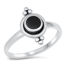 Load image into Gallery viewer, Sterling Silver Circles Black Agate Stone Ring