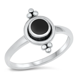 Sterling Silver Circles Black Agate Stone Ring