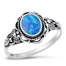 Load image into Gallery viewer, Sterling Silver Blue Lab Opal Flower Ring