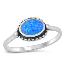 Load image into Gallery viewer, Sterling Silver Oval Blue Lab Opal Ring