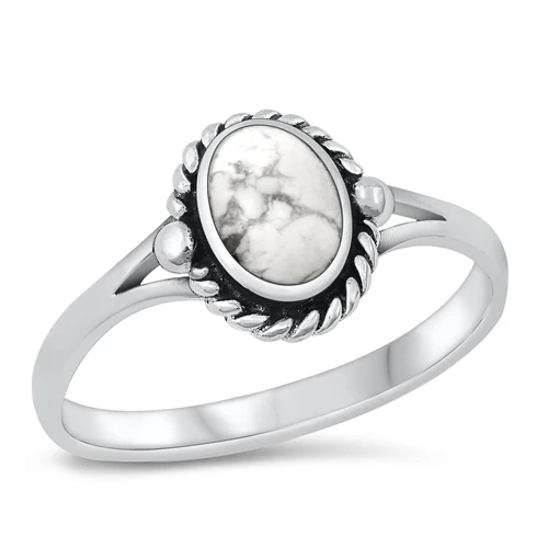 Sterling Silver Oxidized White Buffalo Turquoise Stone Ring
