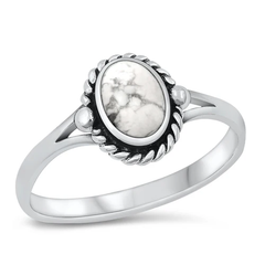Sterling Silver Oxidized White Buffalo Turquoise Stone Ring