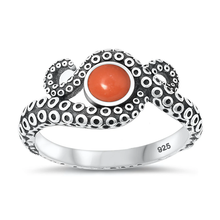 Load image into Gallery viewer, Sterling Silver Oxidized Tentacles Red Coral Stone Ring
