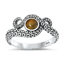 Load image into Gallery viewer, Sterling Silver Oxidized Tentacles Tiger Eye Stone Ring