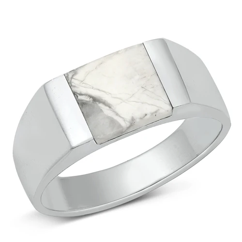 Sterling Silver Polished White Buffalo Turquoise Ring