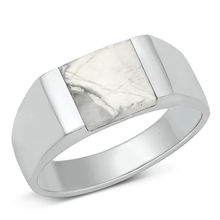 Load image into Gallery viewer, Sterling Silver Polished White Buffalo Turquoise Ring