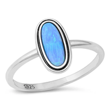 Sterling Silver Oxidized Long Oval Blue Lab Opal Ring