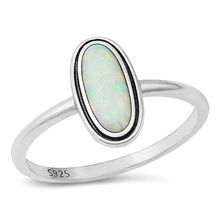 Load image into Gallery viewer, Sterling Silver Oxidized Oval White Lab Opal Ring