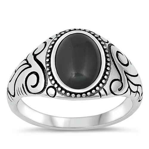 Sterling Silver Oxidized Black Agate Stone Ring