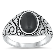 Load image into Gallery viewer, Sterling Silver Oxidized Black Agate Stone Ring