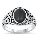 Sterling Silver Oxidized Black Agate Stone Ring