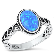 Load image into Gallery viewer, Sterling Silver Oxidized 12.4mm Oval Blue Lab Opal Ring