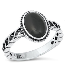 Load image into Gallery viewer, Sterling Silver Oxidized Oval Black Agate Ring
