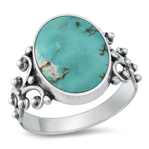 Sterling Silver Oxidized And Polished 16.2mm Turquoise Bali Ring