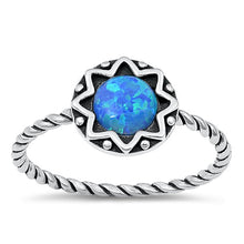 Load image into Gallery viewer, Sterling Silver Oxidized Round Star Blue Lab Opal Ring