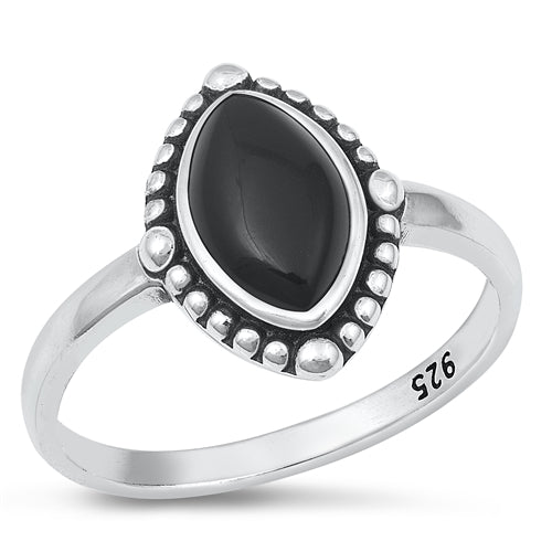 Sterling Silver Oxidized Black Agate Ring-14.5mm