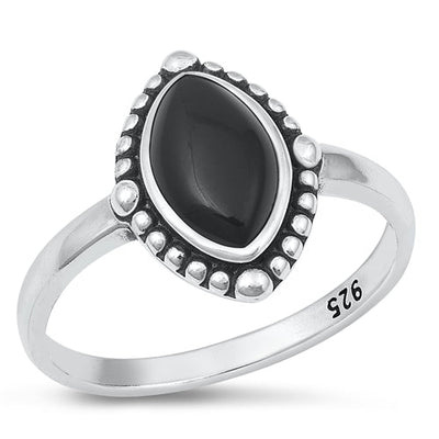 Sterling Silver Oxidized Black Agate Ring-14.5mm
