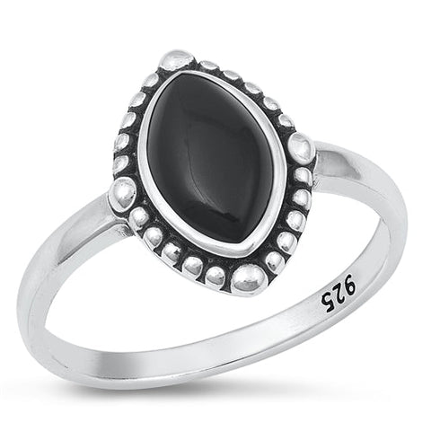 Sterling Silver Oxidized Black Agate Ring-14.5mm