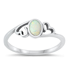 Load image into Gallery viewer, Sterling Silver Oxidized Hearts And Oval White Lab Opal Ring