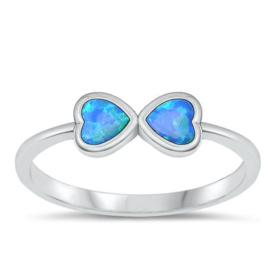 Sterling Silver Oxidized Double Hearts Blue Lab Opal Ring