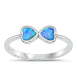 Sterling Silver Oxidized Double Hearts Blue Lab Opal Ring