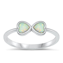 Load image into Gallery viewer, Sterling Silver Oxidized Double Hearts White Lab Opal Ring